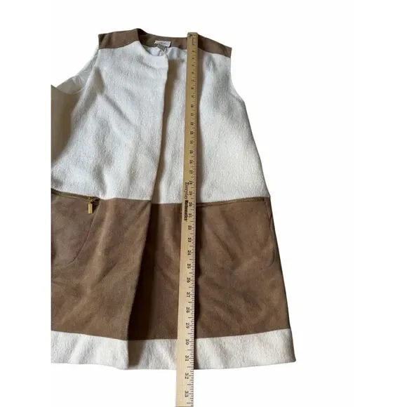 Chico’s Vest Ivory Wool Faux Suede Zip Pockets Cream Tan 2 US Large - Picture 6 of 13